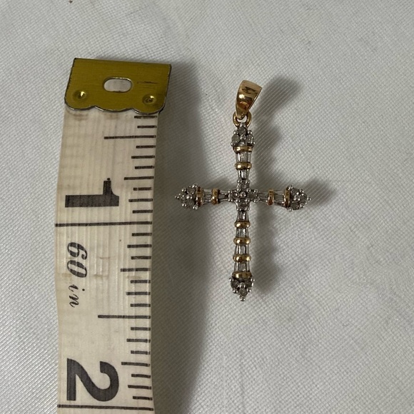 10K YELLOW AND WHITE GOLD diamond cross pendant REAL GOLD ✝️ - Picture 13 of 16